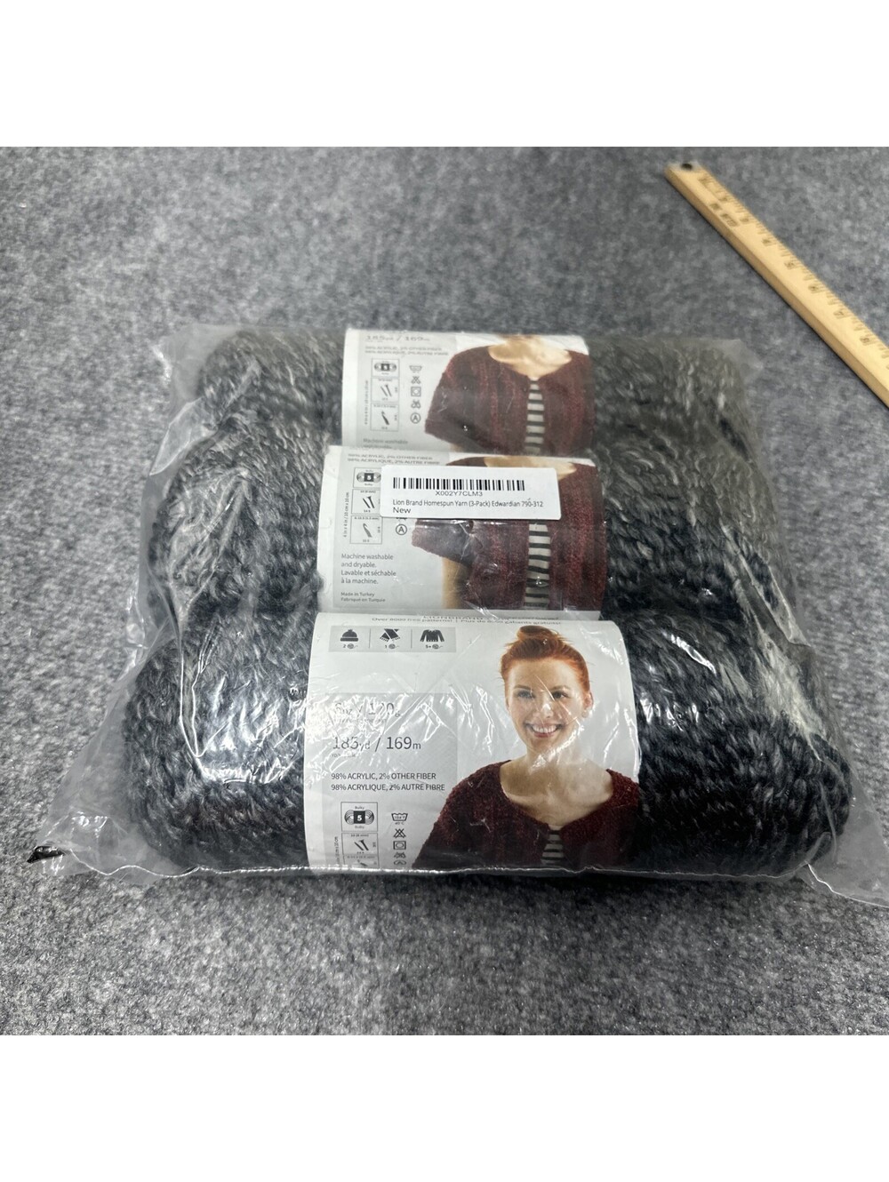 Lion Brand 3pk Skein Lot HOMESPUN Yarn Edwardian #790-312 6 oz. Acrylic Gray
